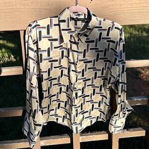 Zara Satin Geometric Print Blouse NWOT